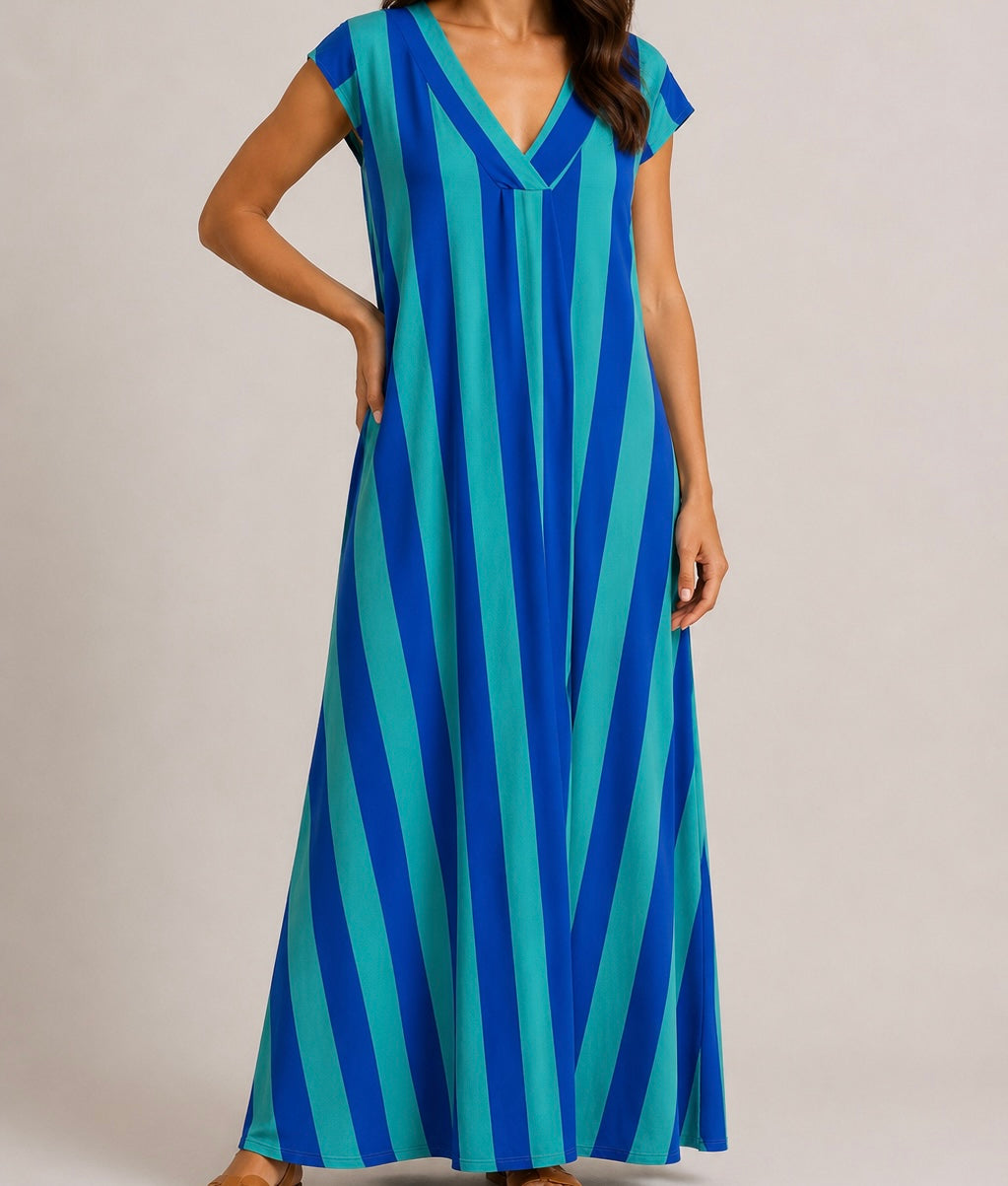 VESTIDO DE MALHA FRIA COM RISCAS