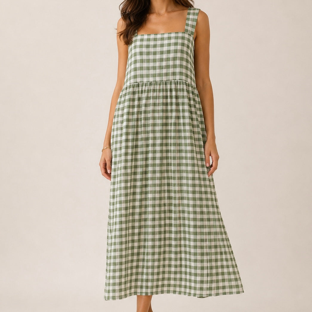 VESTIDO QUADRADOS MANGA CAVA
