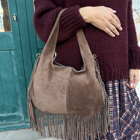 MALA EM TAUPE CASTANHA COM FRANJAS