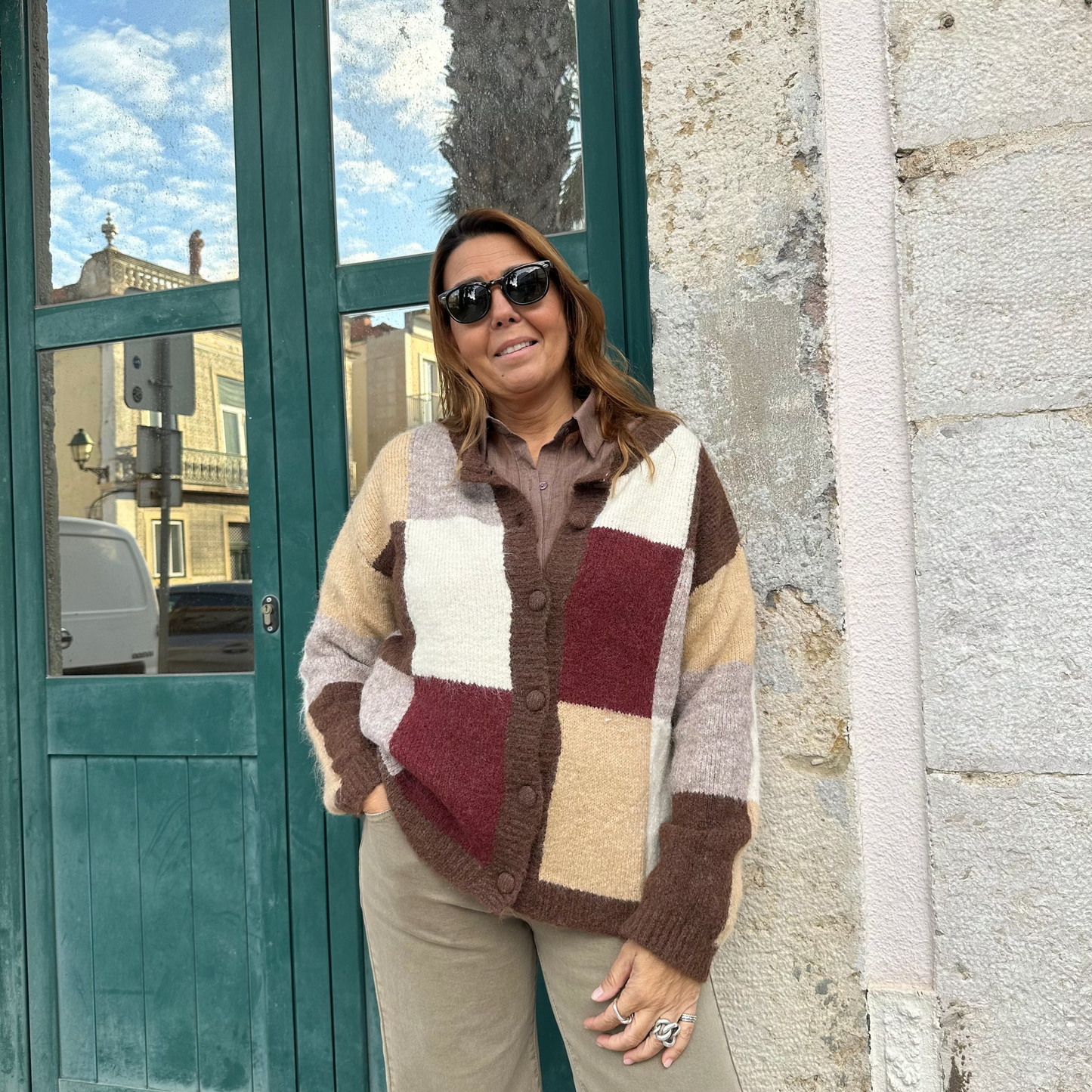 CASACO MALHA COM QUADRADOS