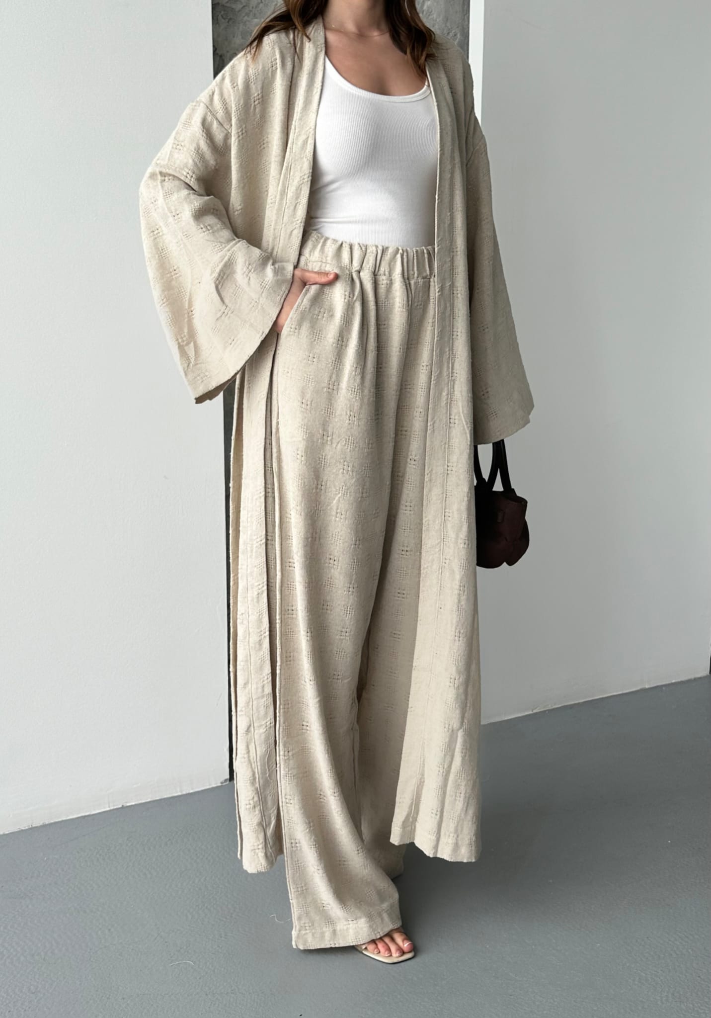 CONJUNTO KIMONO BEGE
