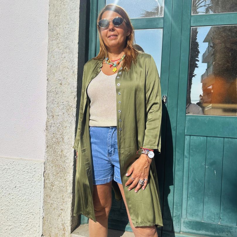 CAMISA DE CETIM COMPRIDA - Pé Calçado