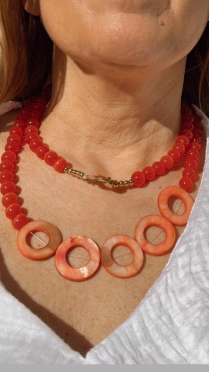 CONJUNTO COLARES CÍRCULO EM LARANJA - Pé Calçado