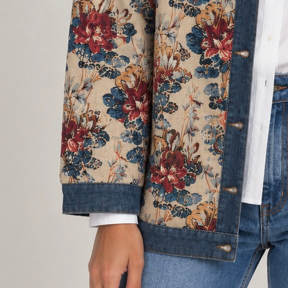CASACO FLORAL COM DETALHES DE GANGA