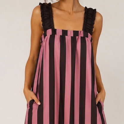 VESTIDO LISTRADA COM ALÇAS DE ELÁSTICO