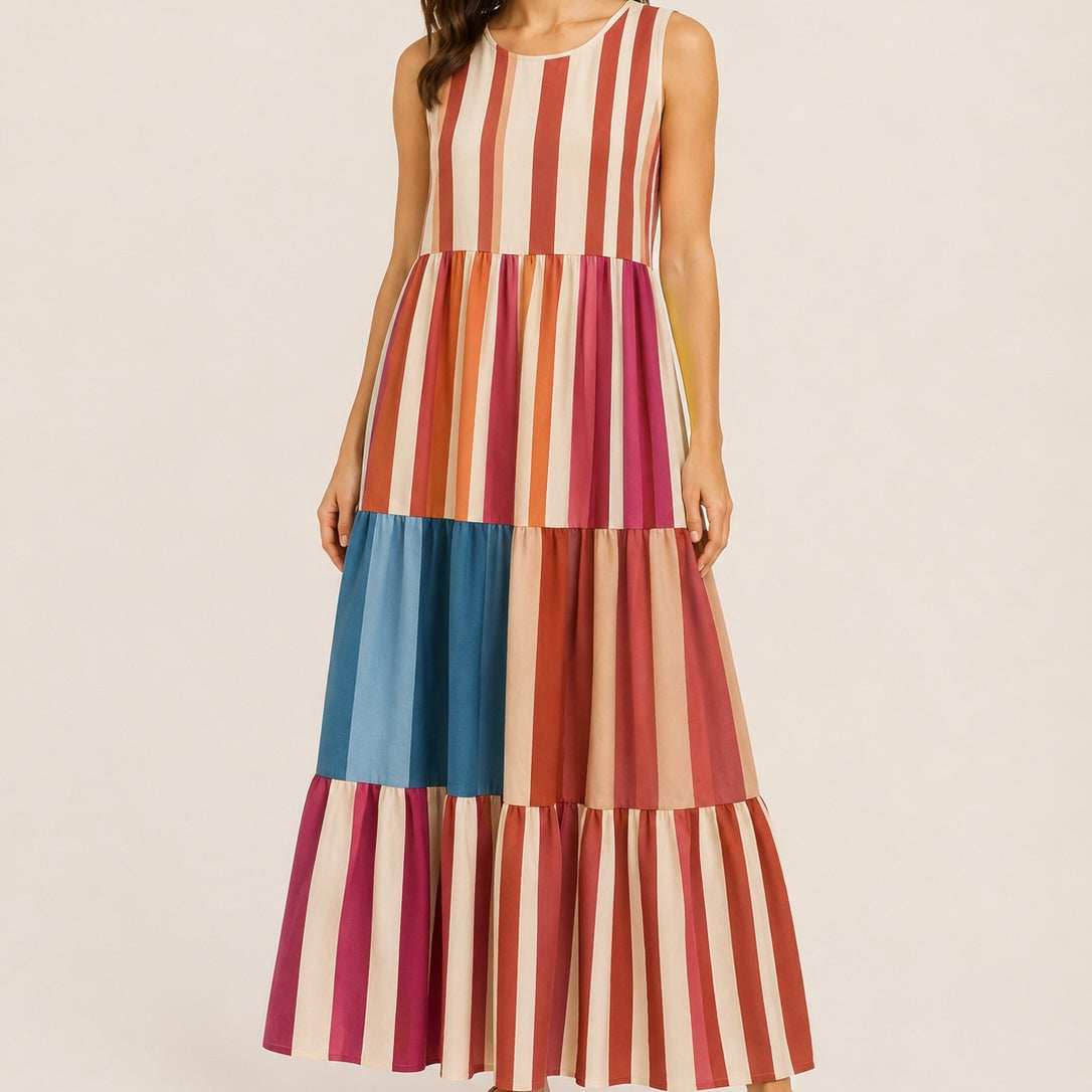 VESTIDO ÀS RISCAS MULTICOR