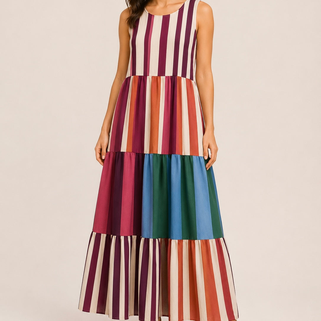 VESTIDO ÀS RISCAS MULTICOR