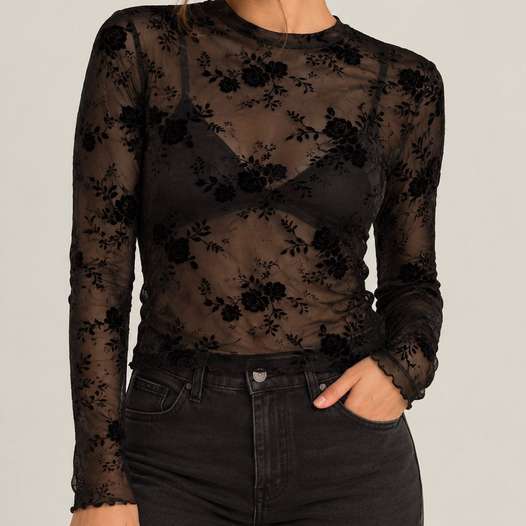 CAMISOLA TRANSPARENTE COM VELUDO