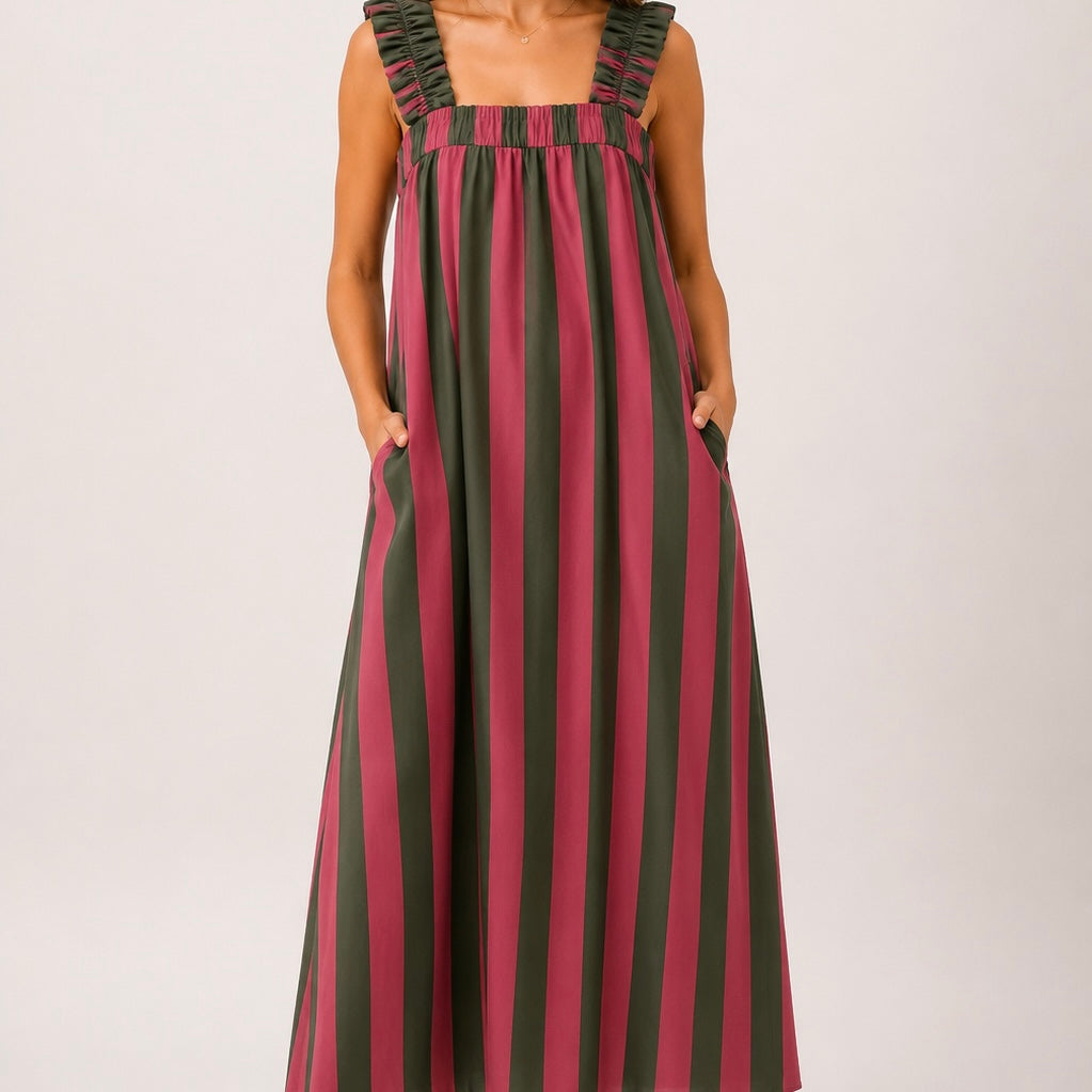 VESTIDO LISTRADA COM ALÇAS DE ELÁSTICO