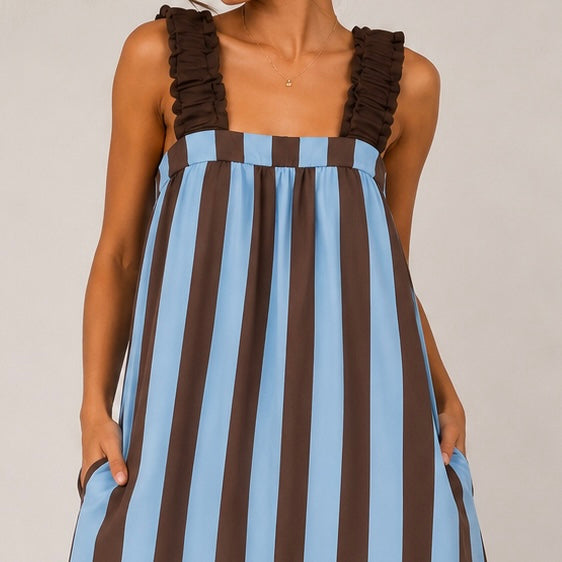 VESTIDO LISTRADA COM ALÇAS DE ELÁSTICO