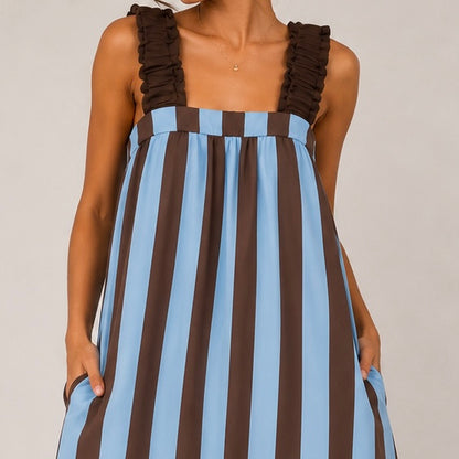 VESTIDO LISTRADA COM ALÇAS DE ELÁSTICO