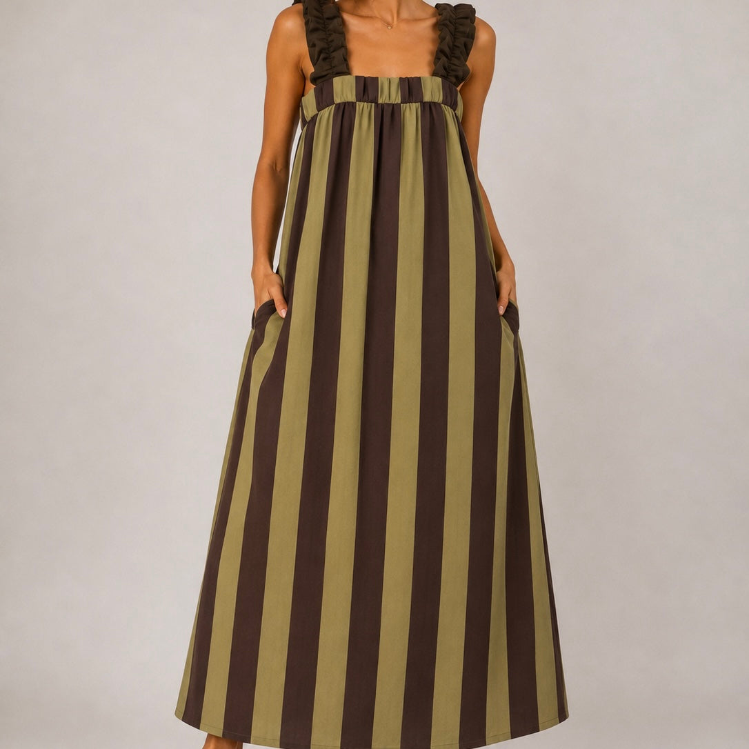 VESTIDO LISTRADA COM ALÇAS DE ELÁSTICO