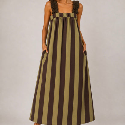 VESTIDO LISTRADA COM ALÇAS DE ELÁSTICO