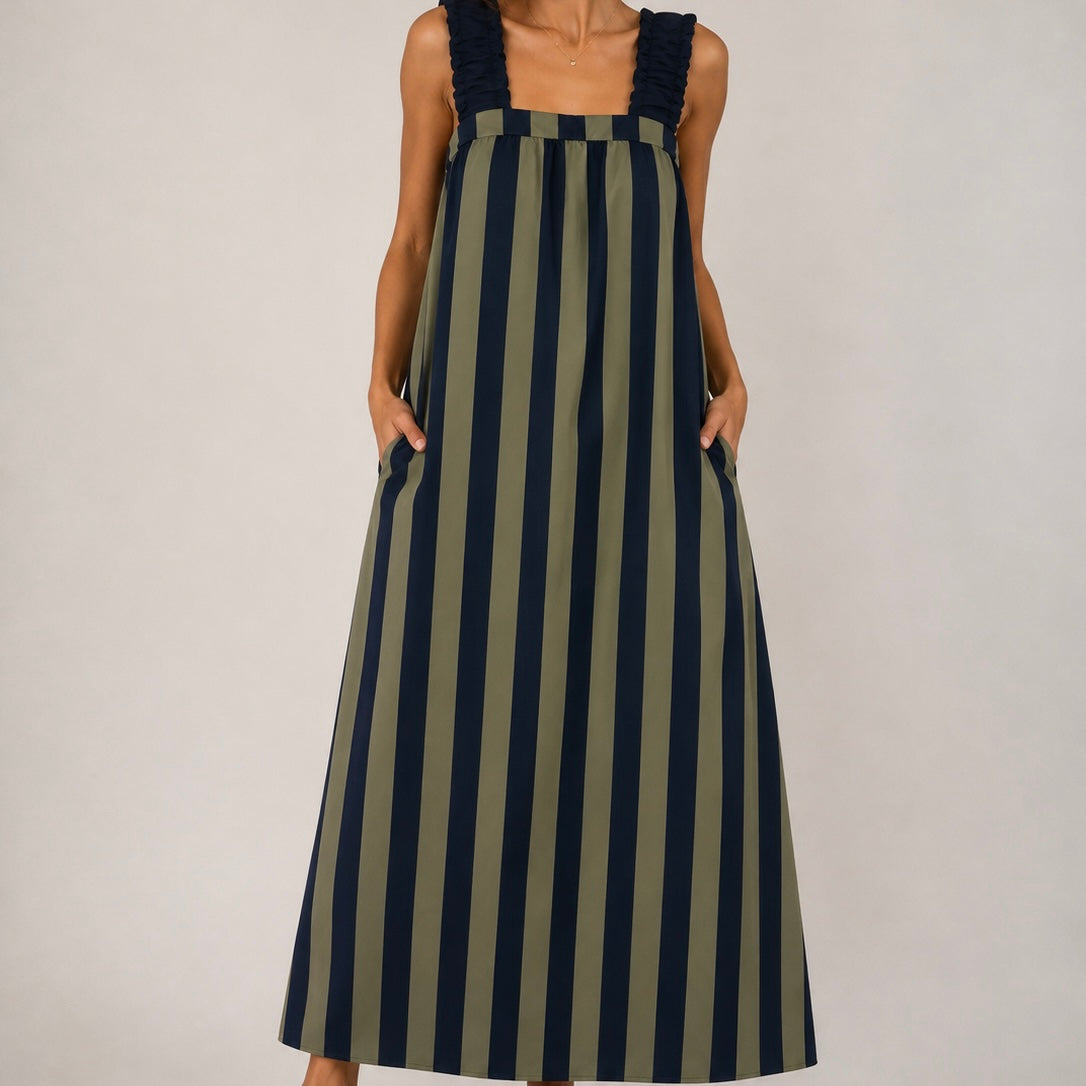VESTIDO LISTRADA COM ALÇAS DE ELÁSTICO