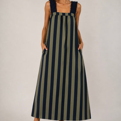 VESTIDO LISTRADA COM ALÇAS DE ELÁSTICO