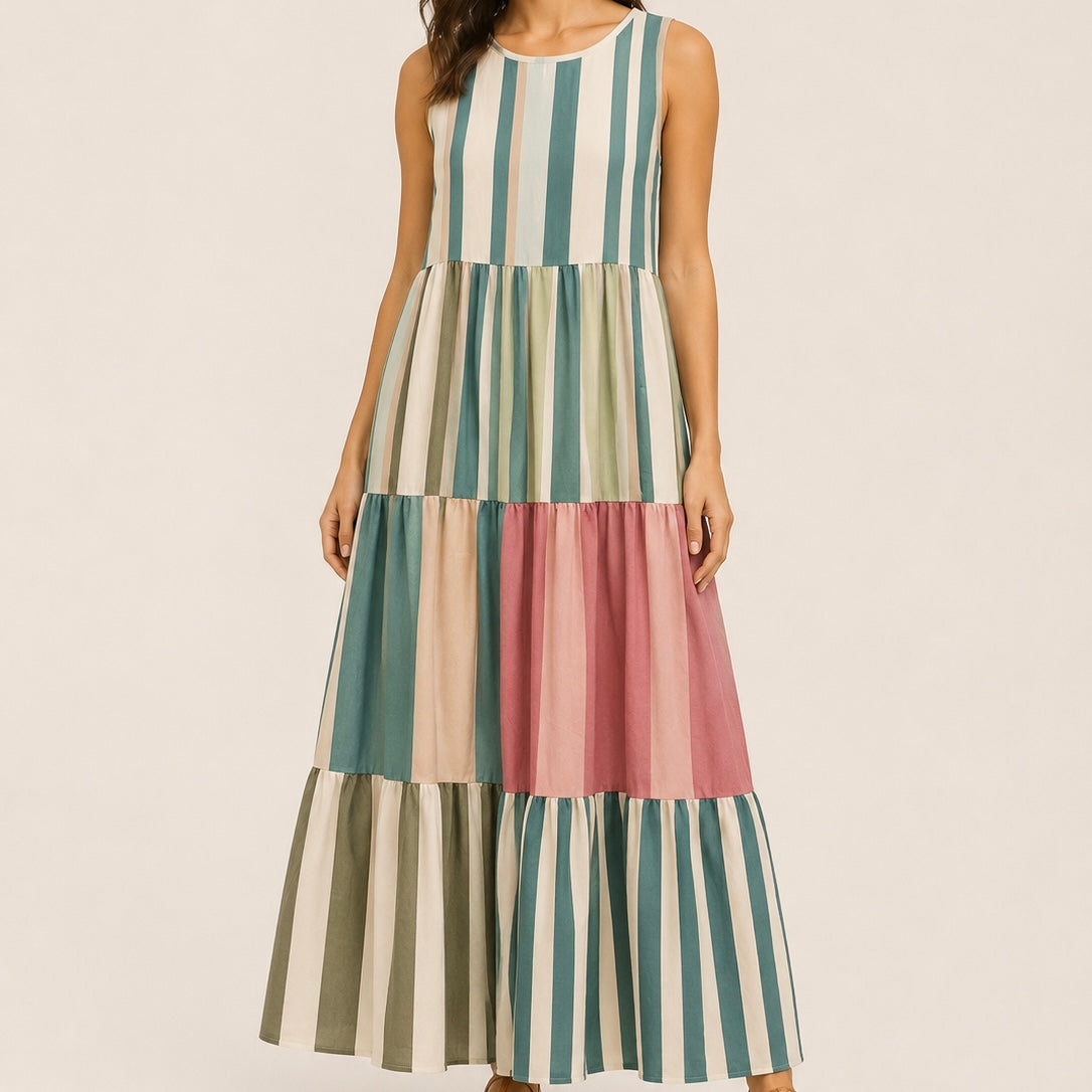 VESTIDO ÀS RISCAS MULTICOR
