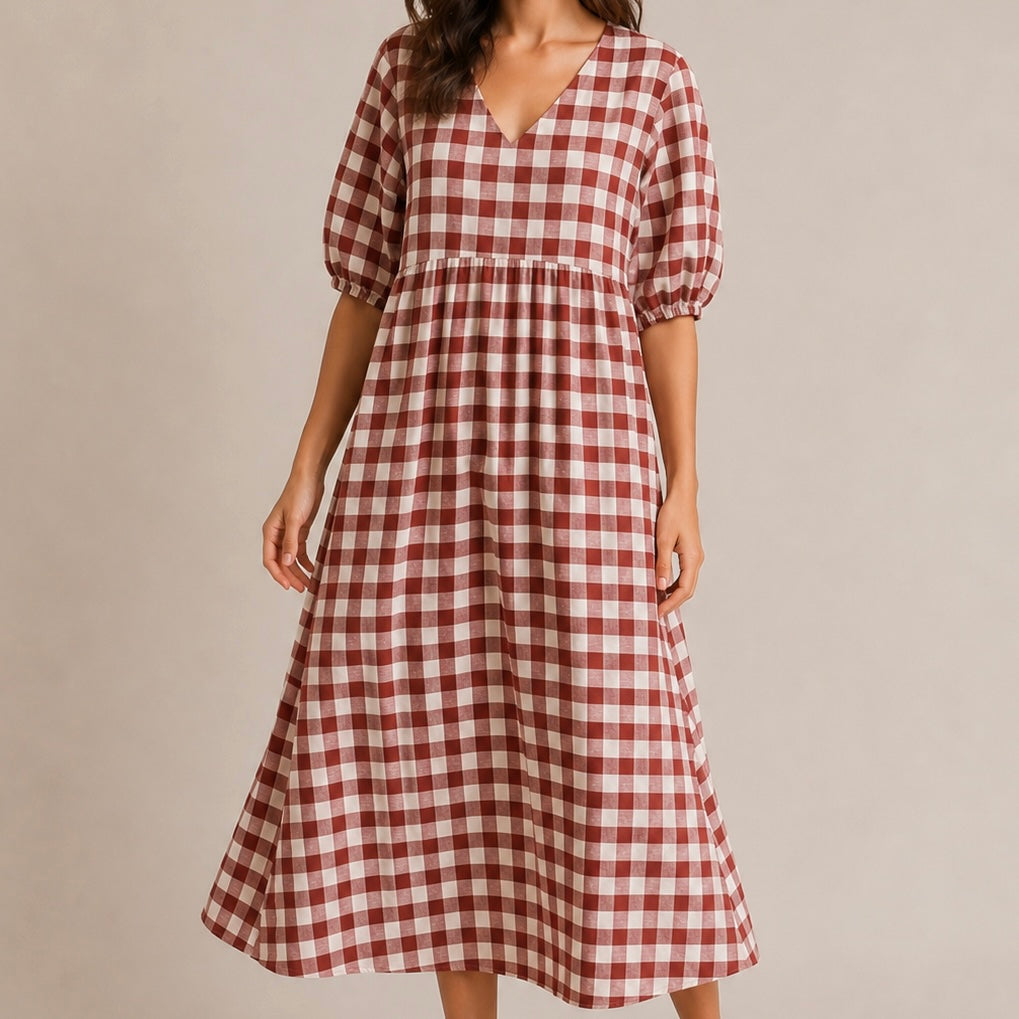 VESTIDO QUADRADOS COM MANGA