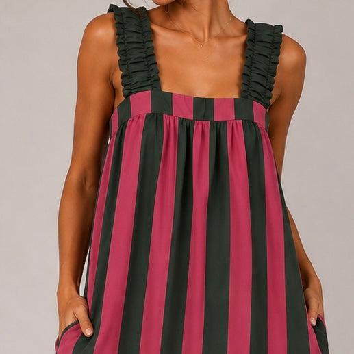 VESTIDO LISTRADA COM ALÇAS DE ELÁSTICO