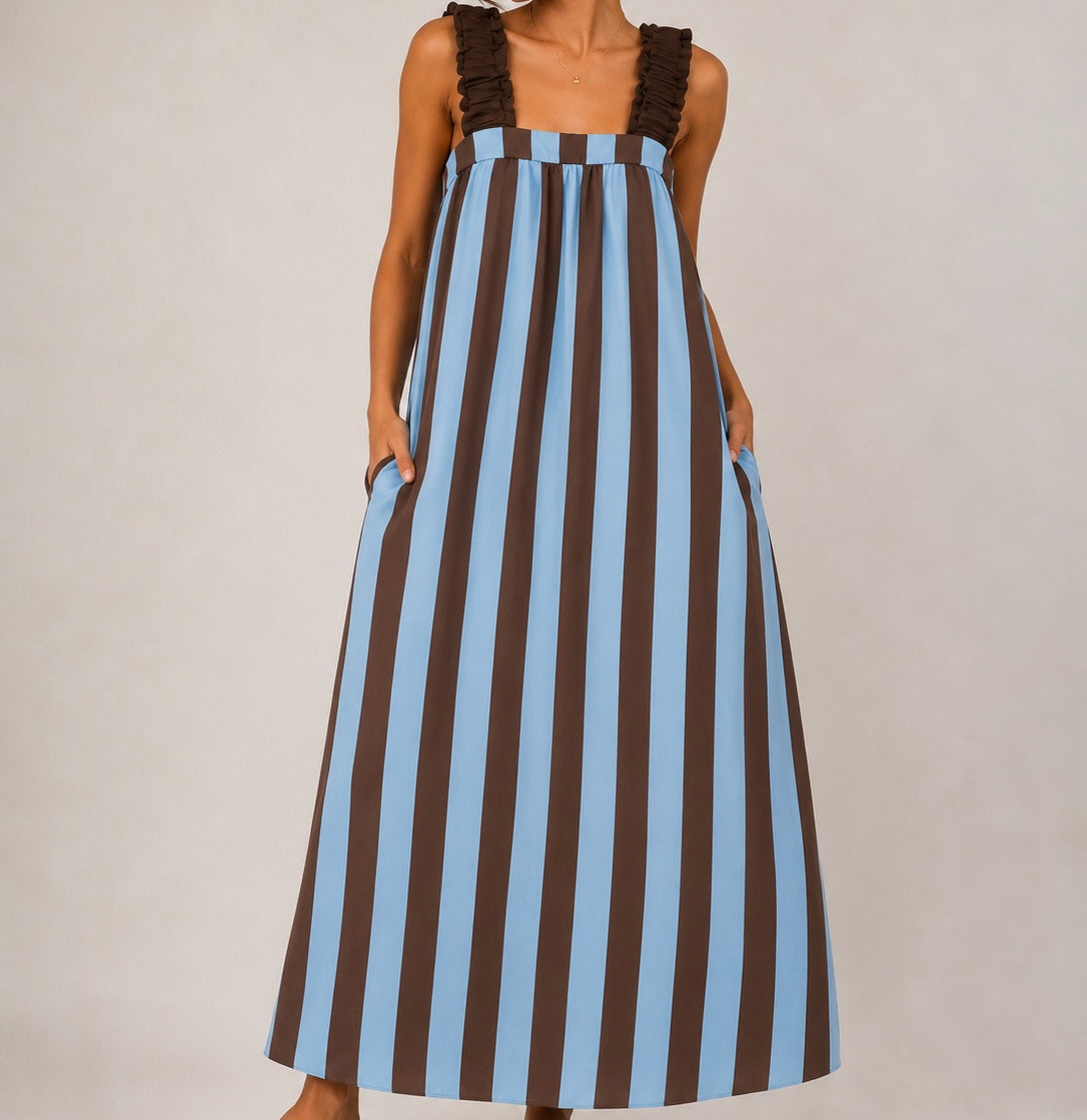 VESTIDO LISTRADA COM ALÇAS DE ELÁSTICO