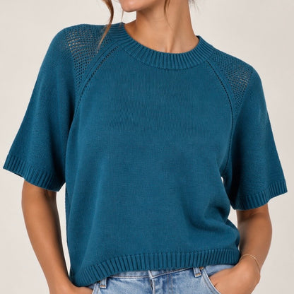 CAMISOLA DE MALHA COM MANGA PERFURADA