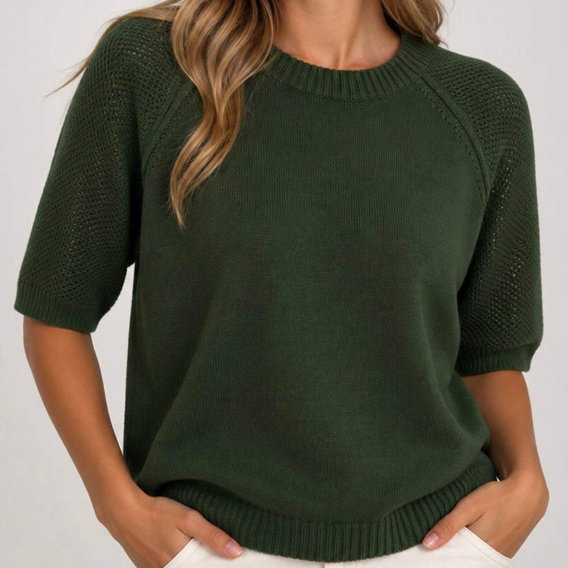 CAMISOLA DE MALHA COM MANGA PERFURADA