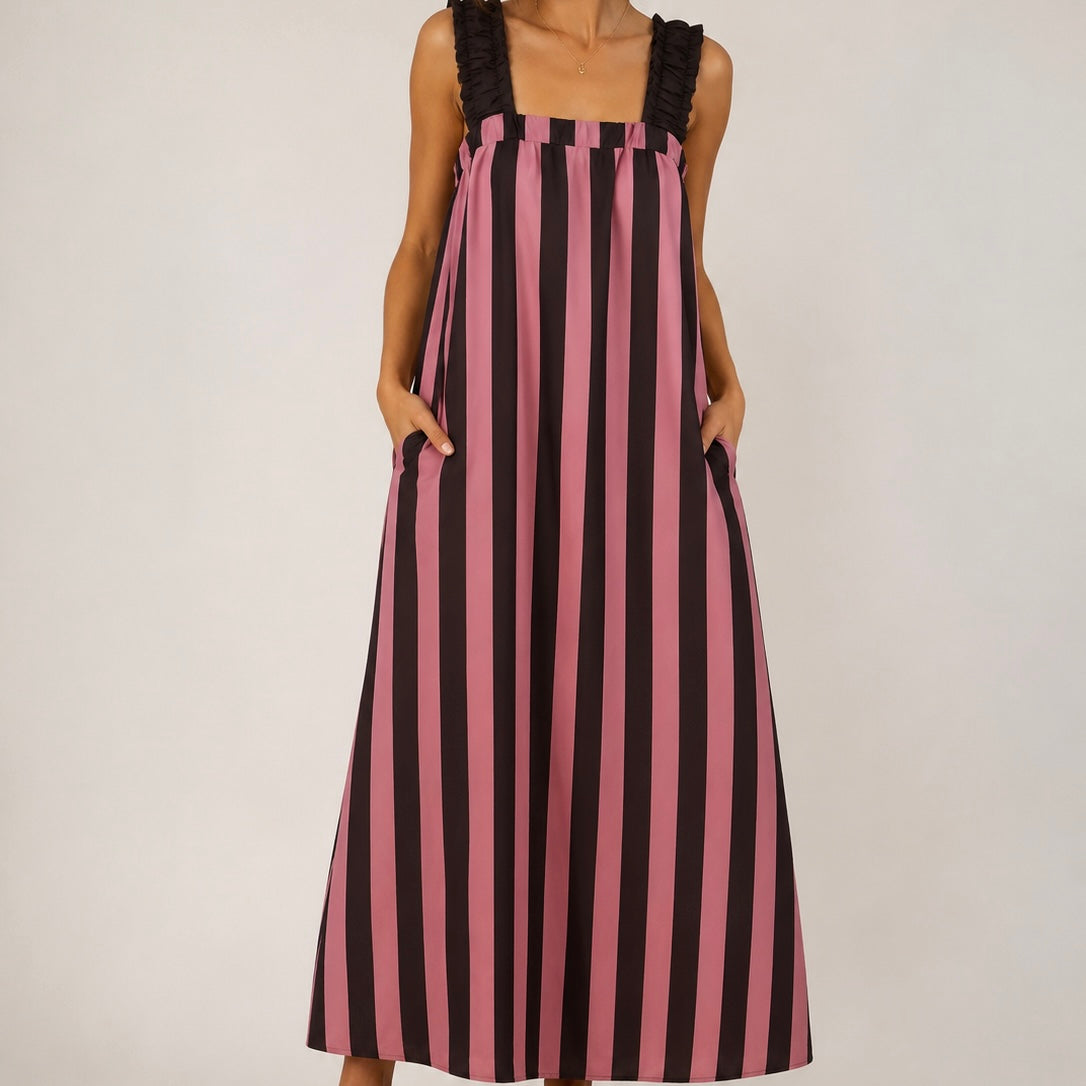 VESTIDO LISTRADA COM ALÇAS DE ELÁSTICO