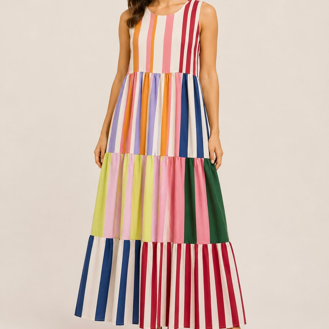 VESTIDO ÀS RISCAS MULTICOR