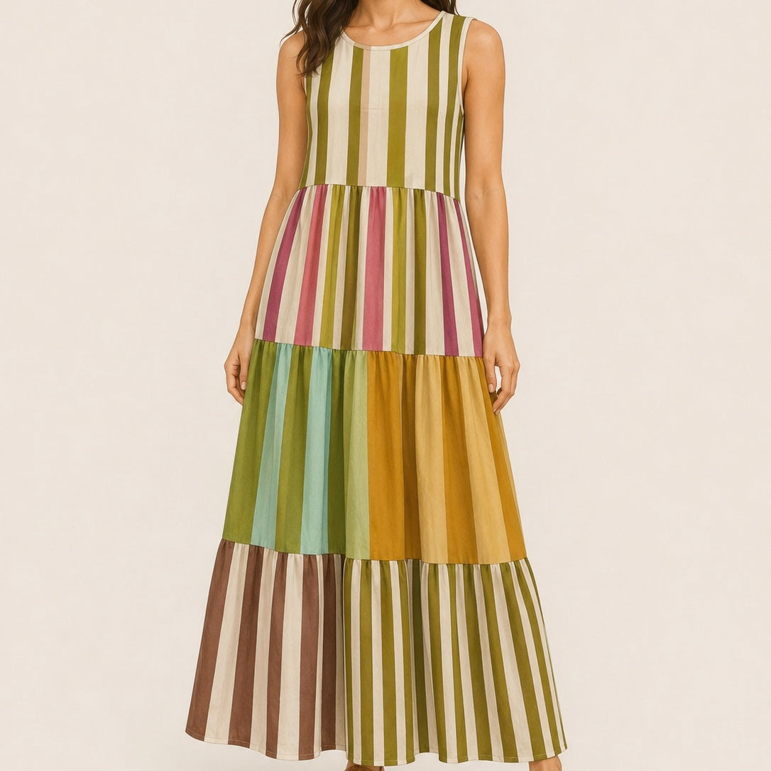 VESTIDO ÀS RISCAS MULTICOR