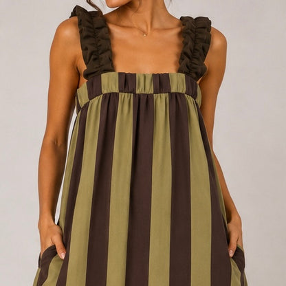 VESTIDO LISTRADA COM ALÇAS DE ELÁSTICO