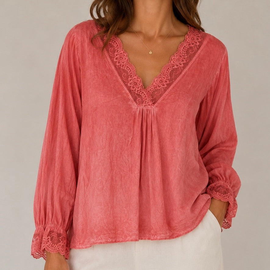 CAMISOLA MANGA COMPRIDA COM RENDA