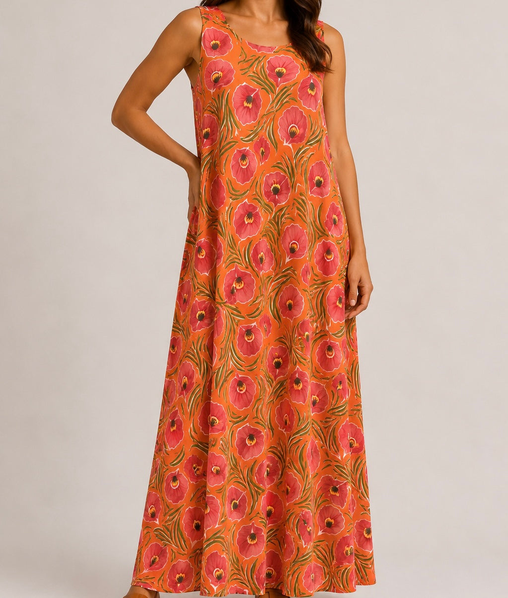 VESTIDO DE MALHA FRIA FLORAL LARANJA