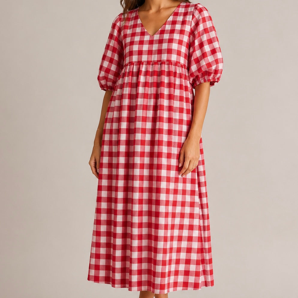 VESTIDO QUADRADOS COM MANGA