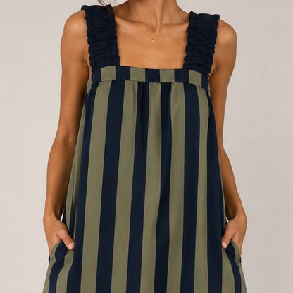 VESTIDO LISTRADA COM ALÇAS DE ELÁSTICO