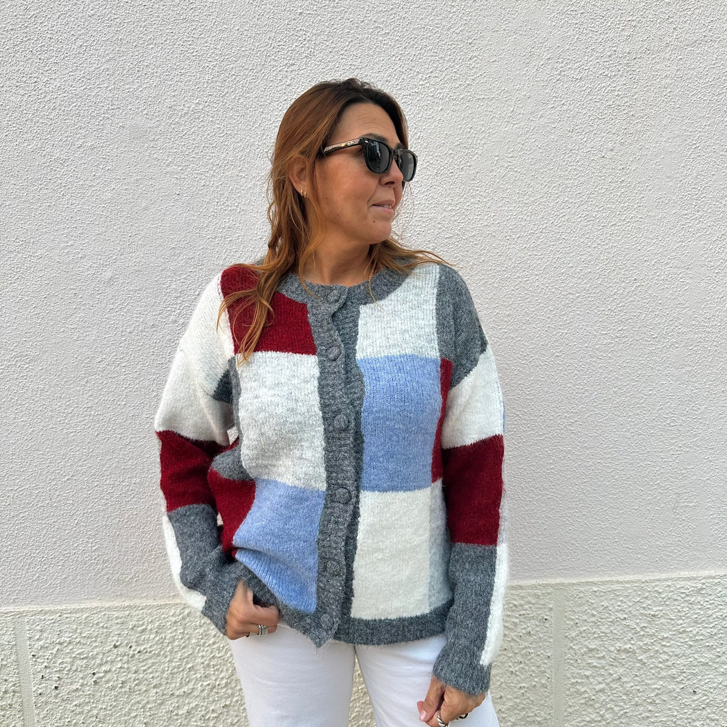 CASACO MALHA COM QUADRADOS