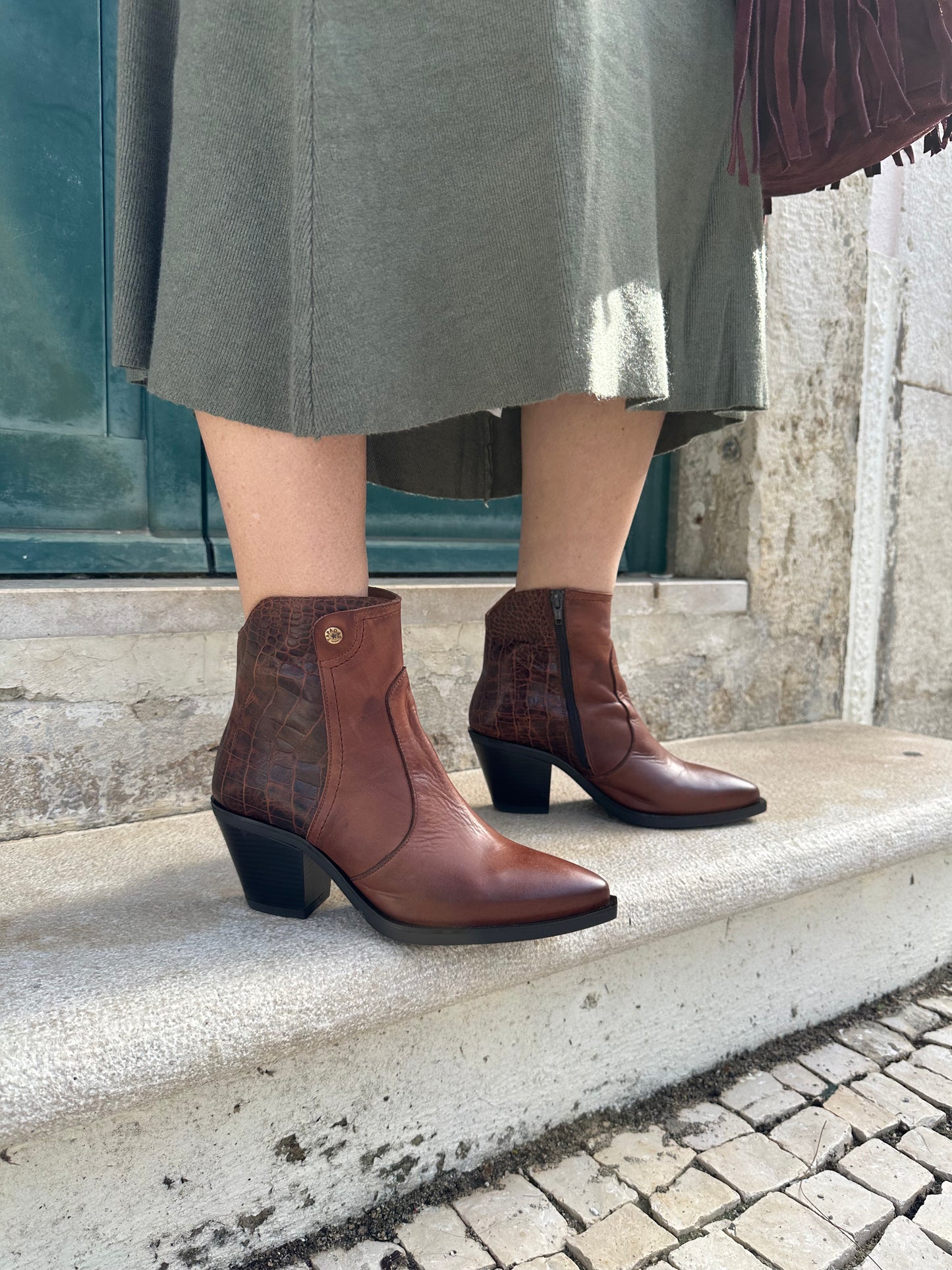 Botim Texano em Pele com Croco