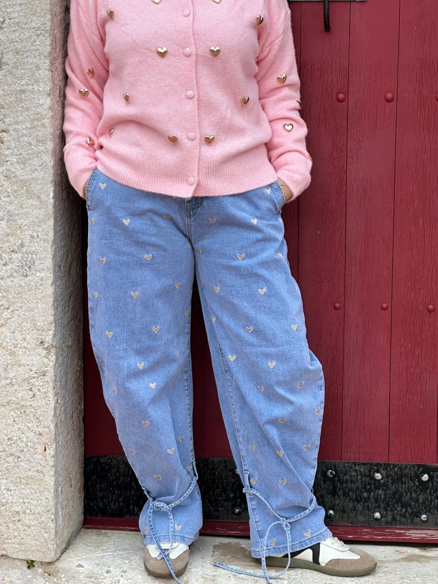 CALÇAS COM CORAÇOES BEGE - Pé Calçado