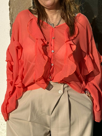 CAMISA COM FOLHOS - MESSIE - Pé Calçado