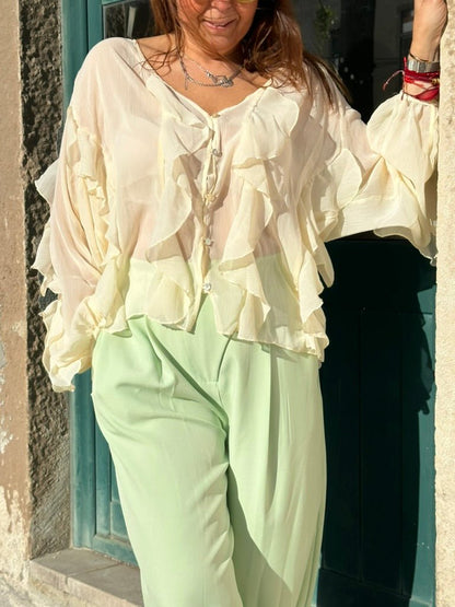 CAMISA COM FOLHOS - MESSIE - Pé Calçado