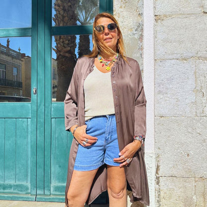 CAMISA DE CETIM COMPRIDA - Pé Calçado