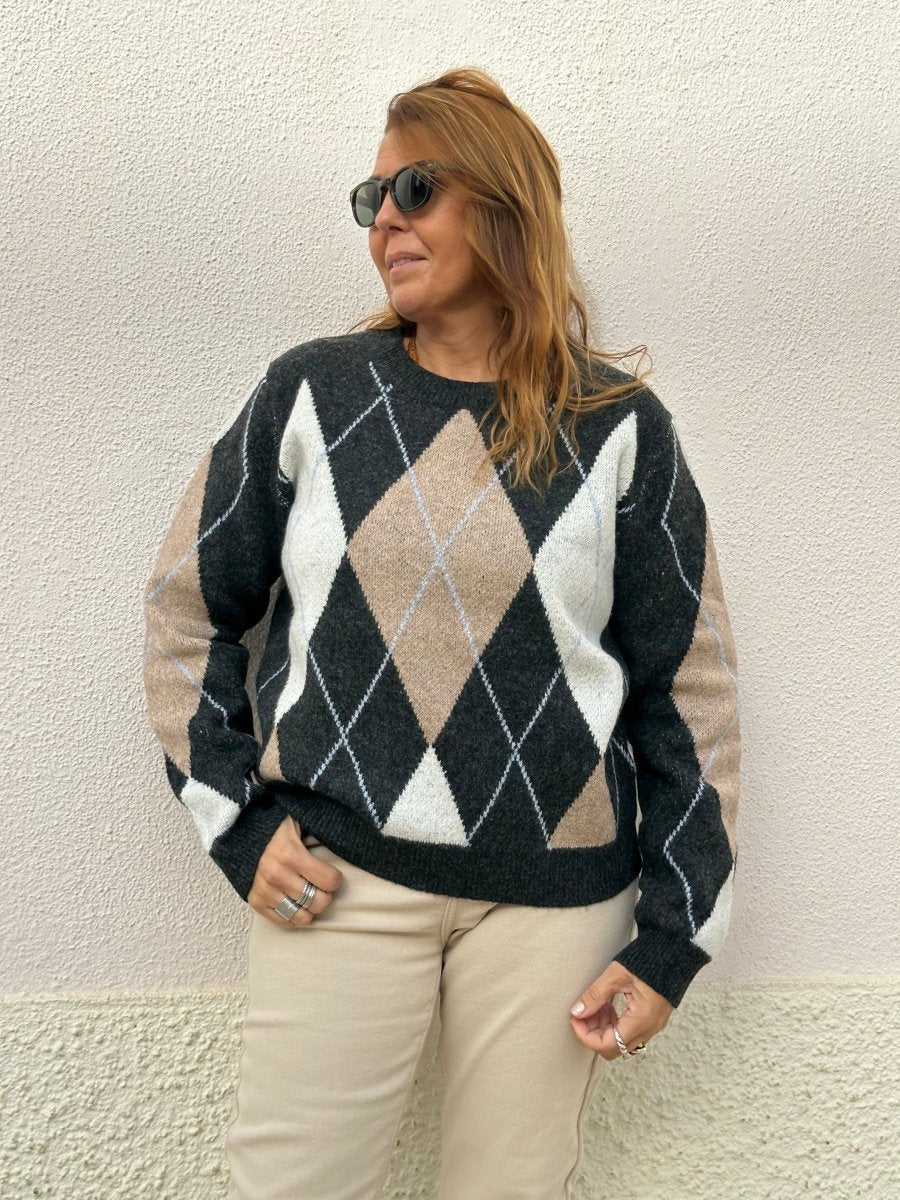 CAMISOLA DE MALHA COM LOSANGOS - Pé Calçado