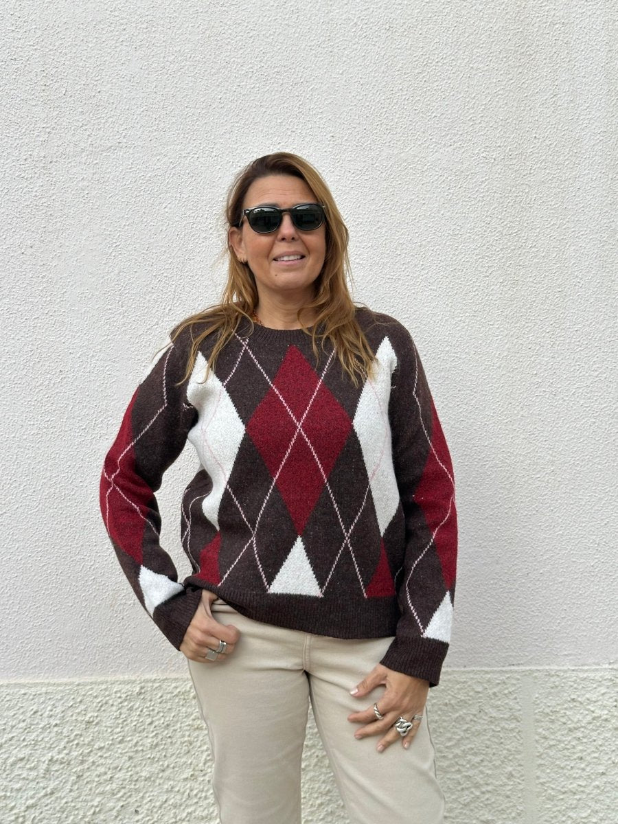 CAMISOLA DE MALHA COM LOSANGOS - Pé Calçado