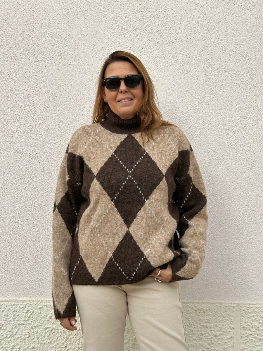 CAMISOLA DE MALHA COM LOSANGOS - Pé Calçado