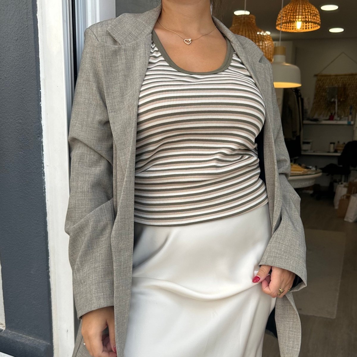 TOP DE ALGODÃO COM RISCAS - Pé Calçado