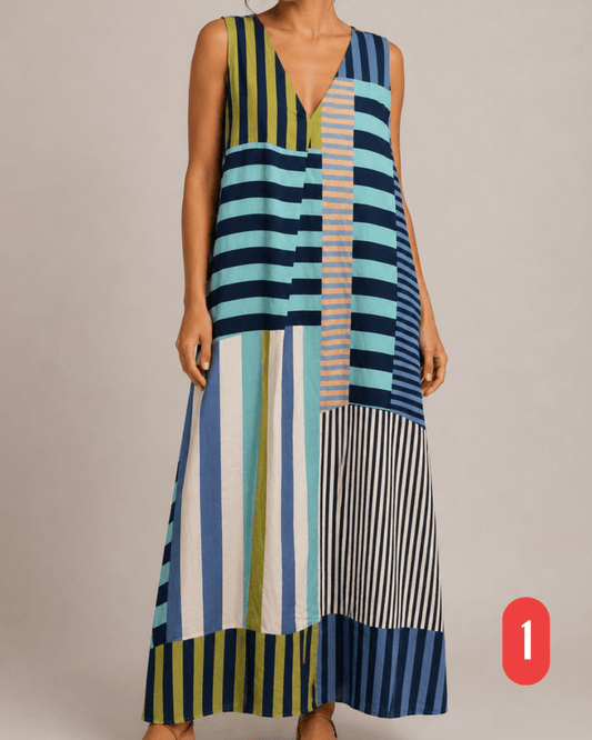 VESTIDO COM MISTURA DE RISCAS - Pé Calçado