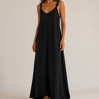 VESTIDO DE LINHO COM FRANJINHAS - Pé Calçado
