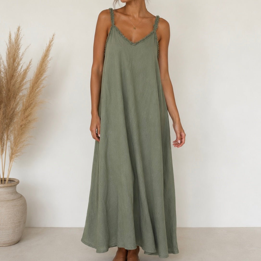 VESTIDO DE LINHO COM FRANJINHAS - Pé Calçado