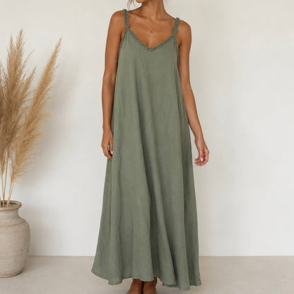 VESTIDO DE LINHO COM FRANJINHAS - Pé Calçado