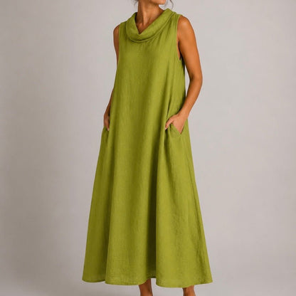 VESTIDO DE LINHO COM GOLA - Pé Calçado