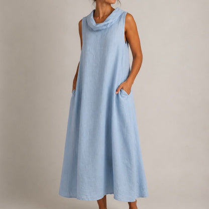 VESTIDO DE LINHO COM GOLA - Pé Calçado
