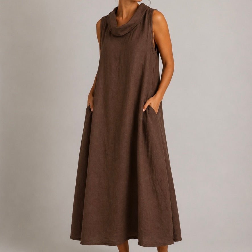 VESTIDO DE LINHO COM GOLA - Pé Calçado